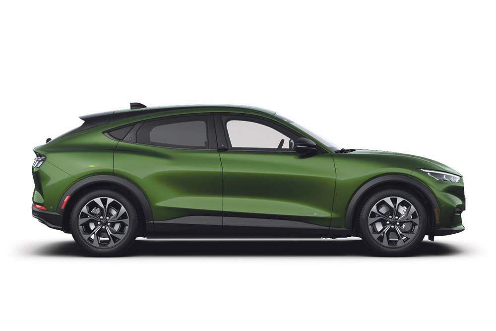 A green electric Ford Mustang Mach-E