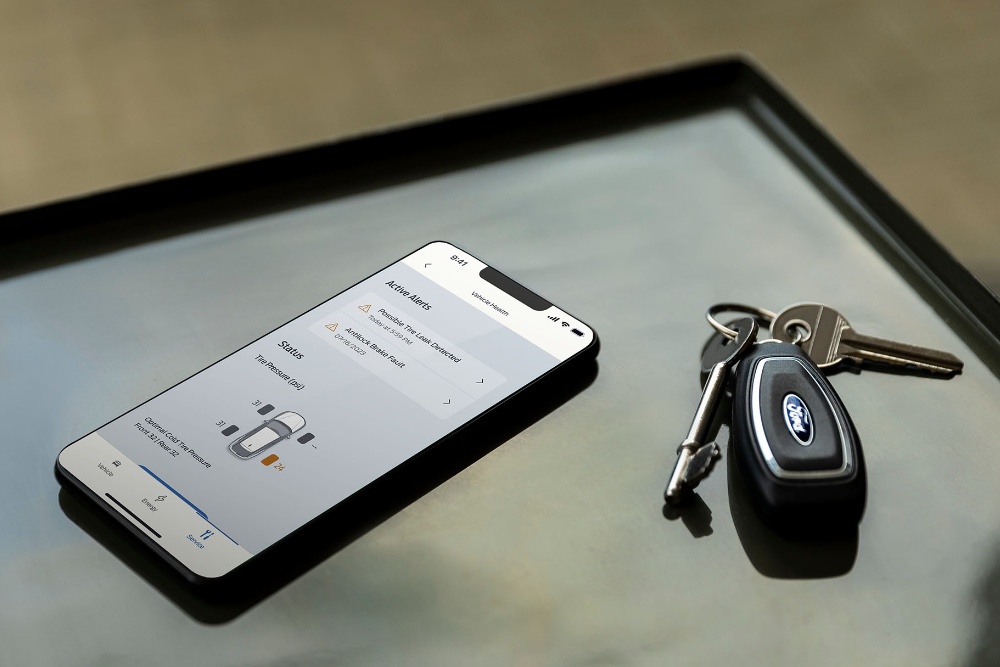 Uomo con cellulare vicino a EcoSport