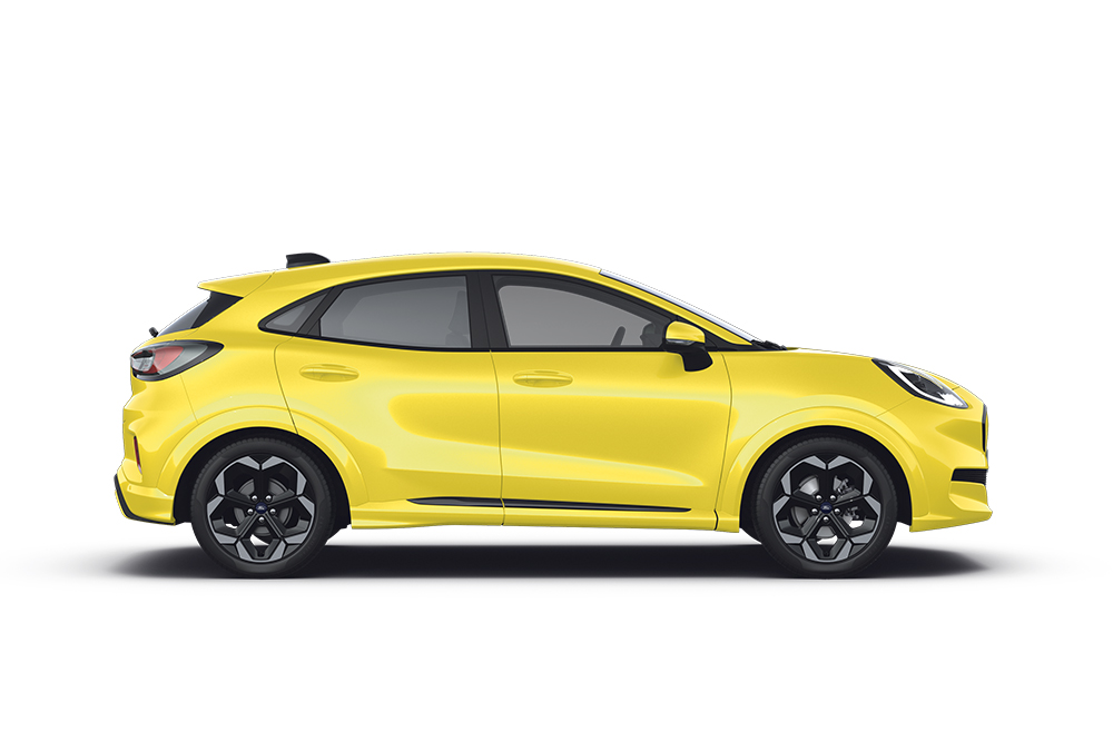 Puma Gen-E gialla della gamma di auto piccole Ford.