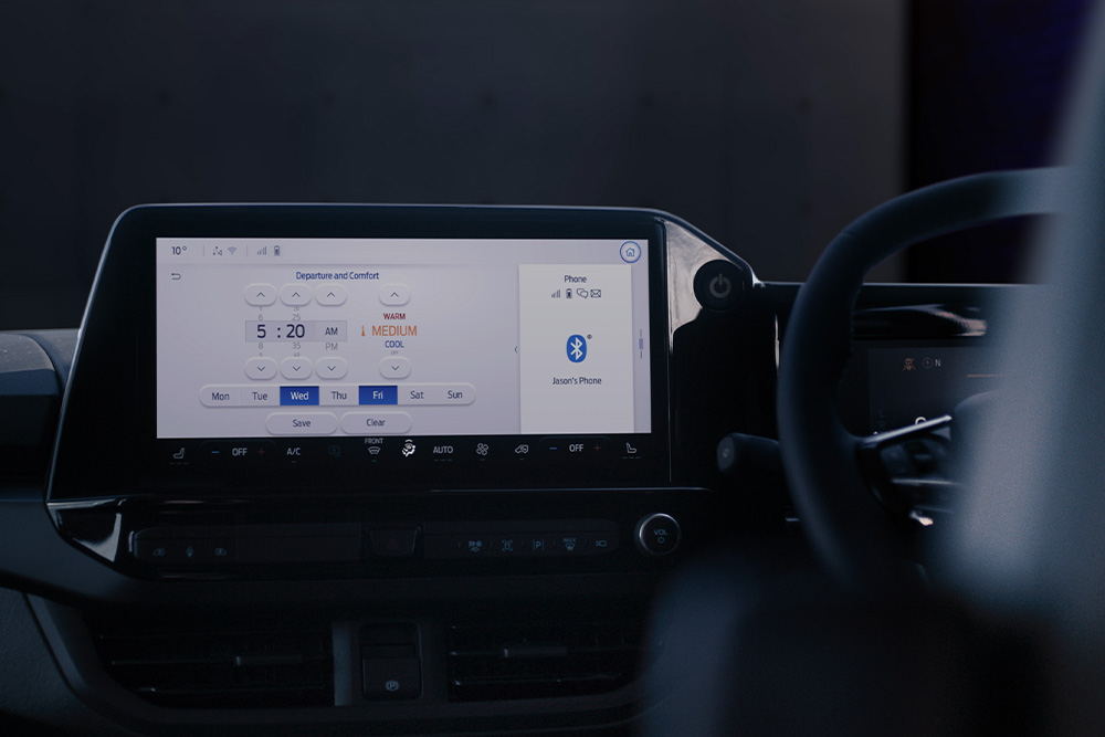 Schermata della dashboard del veicolo che mostra i comandi per l'illuminazione, comprese le luci dei fari.