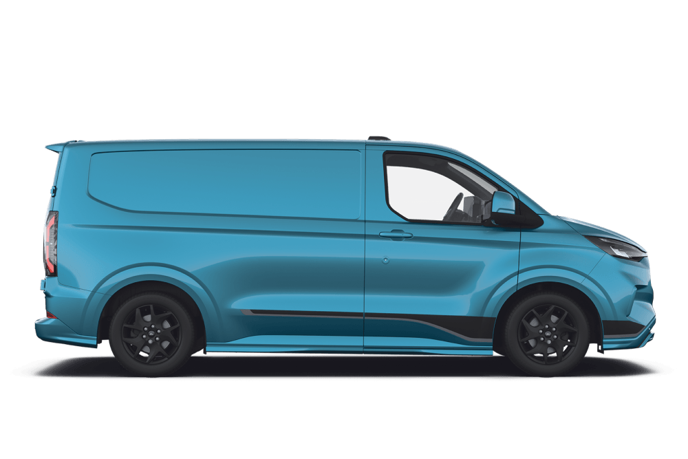 Vista laterale della Ford E-Transit Custom 