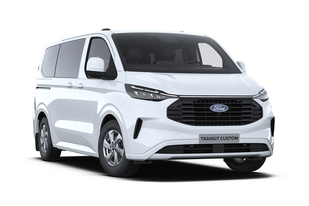Un Ford Transit Custom Kombi bianco.