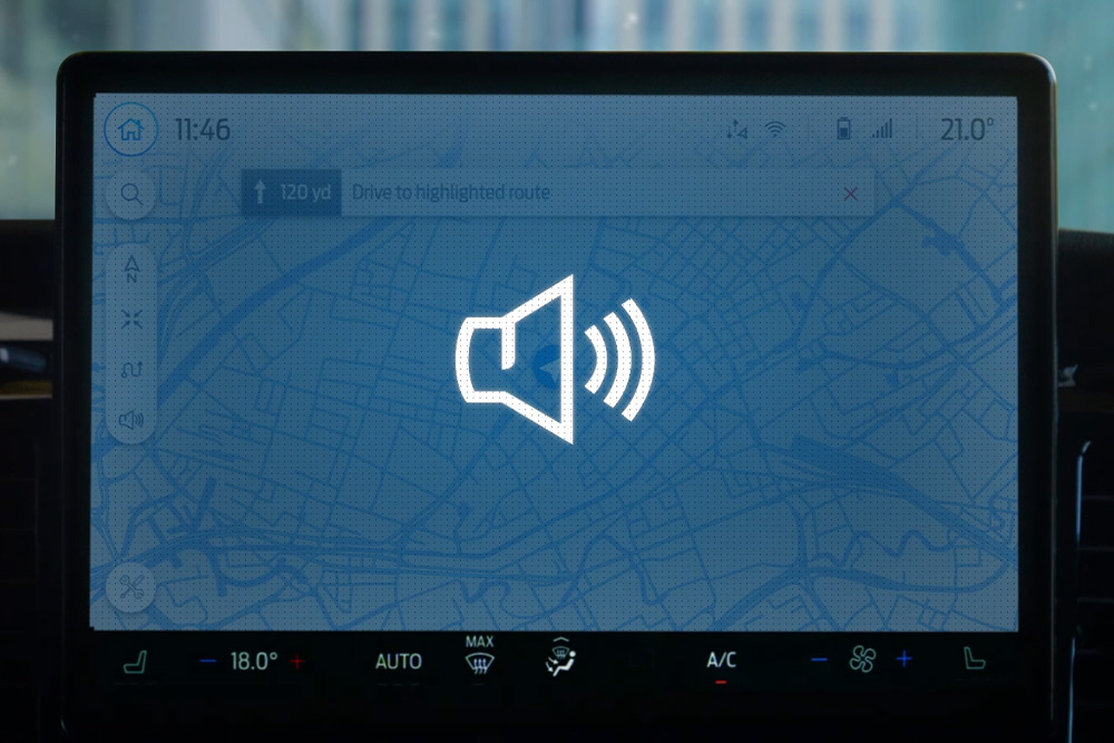 Simbolo di richiesta vocale visualizzato sul touchscreen Ford, per il coaching a bordo del veicolo.